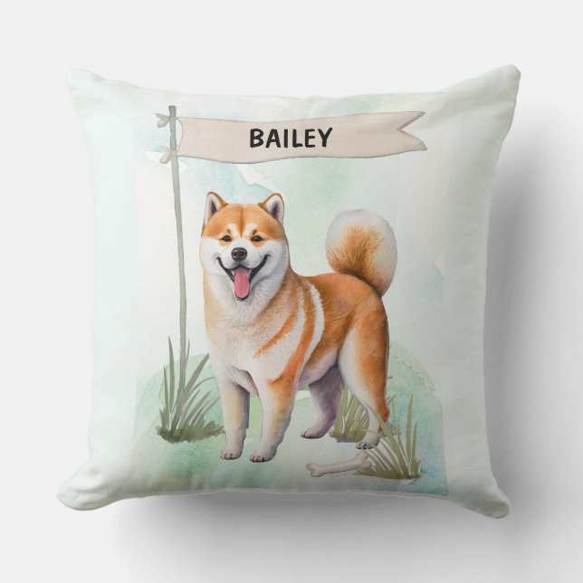 Shiba Inu Watercolor Personalized Dog Kissen (Vorderseite)