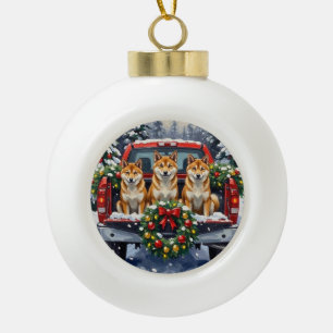 Shiba Inu Weihnachten Rotes Lastwagen Ferien Keramik Kugel-Ornament