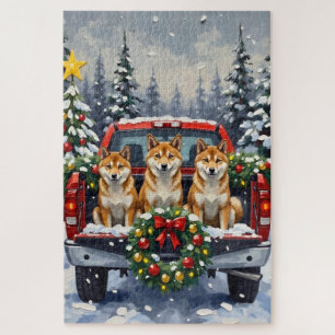 Shiba Inu Weihnachten Rotes Lastwagen Ferien Puzzle