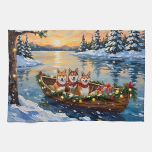 Shiba Inu Weihnachtsboot Urlaub Geschirrtuch