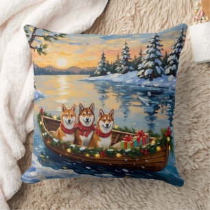 Shiba Inu Weihnachtsboot Urlaub Kissen