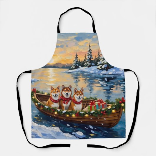 Shiba Inu Weihnachtsboot Urlaub Schürze (Vorderseite)