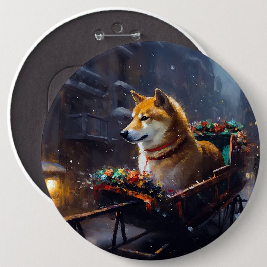 Shiba Inu Weihnachtsfeiertage Button (Vorne & Hinten)