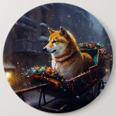 Shiba Inu Weihnachtsfeiertage Button (Vorderseite)