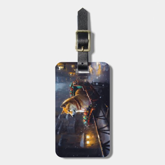 Shiba Inu Weihnachtsfeiertage Gepäckanhänger (Vorderseite vertikal)