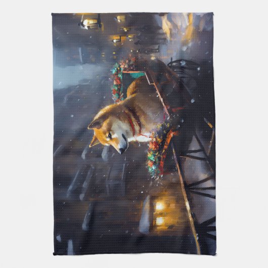 Shiba Inu Weihnachtsfeiertage Geschirrtuch (Vertikal)