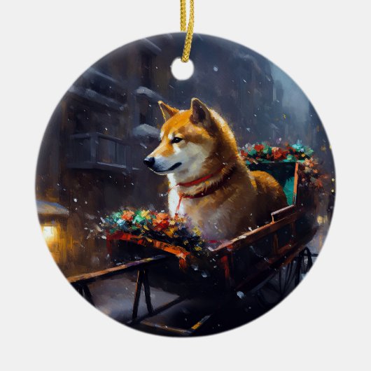 Shiba Inu Weihnachtsfeiertage Keramik Ornament (Vorne)