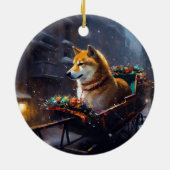 Shiba Inu Weihnachtsfeiertage Keramik Ornament (Hinten)
