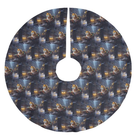 Shiba Inu Weihnachtsfeiertage Polyester Weihnachtsbaumdecke (Vorderseite)