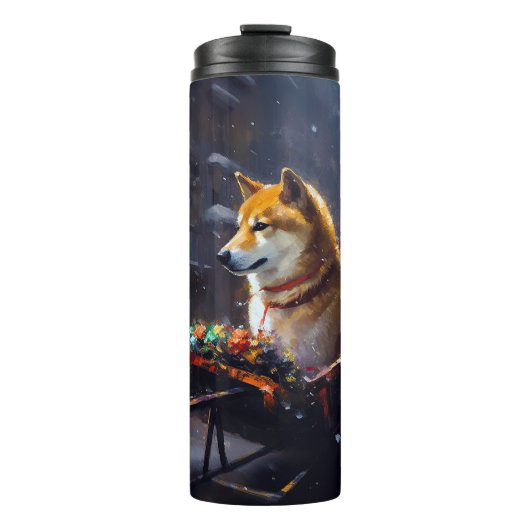 Shiba Inu Weihnachtsfeiertage Thermosbecher (Vorderseite)