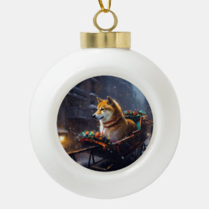 Shiba Inu Weihnachtsfestzeit Keramik Kugel-Ornament