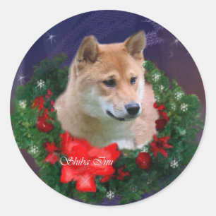 Shiba Inu Weihnachtsgeschenk Runder Aufkleber