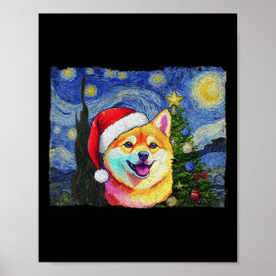 Shiba Inu Weihnachtsmannmütze Weihnachten Starry N Poster