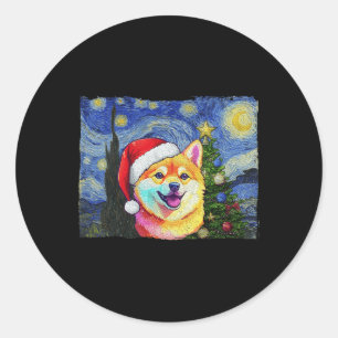 Shiba Inu Weihnachtsmannmütze Weihnachten Starry N Runder Aufkleber