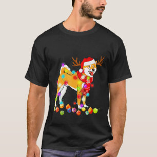 Shiba Inu Weihnachtsmannmütze Xmas Tree Lights Hun T-Shirt