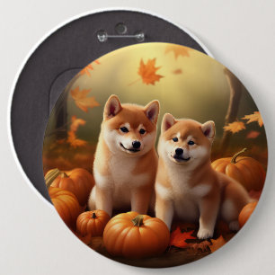 Shiba Inu Welpe Herbstfreude Kürbis Button