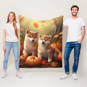 Shiba Inu Welpe Herbstfreude Kürbis Fleecedecke