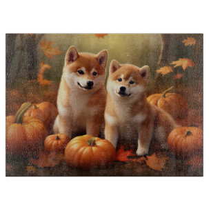 Shiba Inu Welpe Herbstfreude Kürbis Schneidebrett