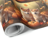 Shiba Inu Welppy Autumn Delight Pumpkin Geschenkpapier (Rolleneckpunkt)