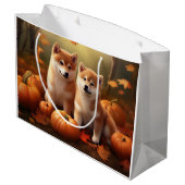 Shiba Inu Welppy Autumn Delight Pumpkin Große Geschenktüte (Rückseite Schrägansicht)