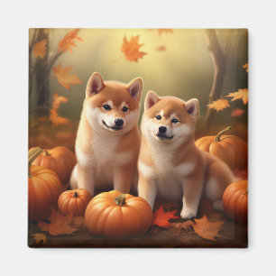 Shiba Inu Welppy Autumn Delight Pumpkin Magnet