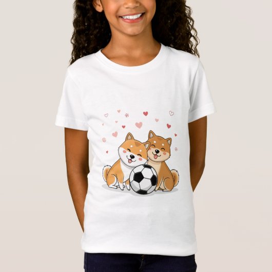 Shiba Inu with soccer ball for Valentine's Day T-Shirt (Vorderseite)