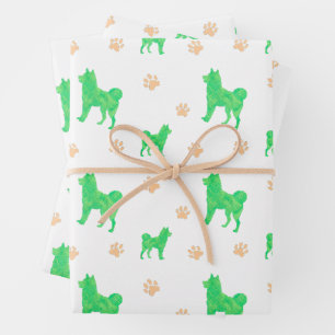 Shiba Inu Wrapping Paper - Minimal Green Gift Geschenkpapier Set