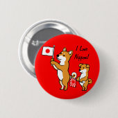 Shiba Inus und japanische Flaggen Button (Vorne & Hinten)