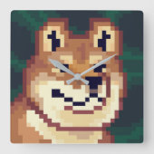 Shiba pixelart, klok, Pixel Art  Quadratische Wanduhr (Vorderseite)