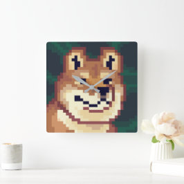 Shiba pixelart, klok, Pixel Art  Quadratische Wanduhr
