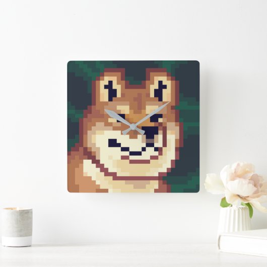 Shiba pixelart, klok, Pixel Art  Quadratische Wanduhr (Zuhause)