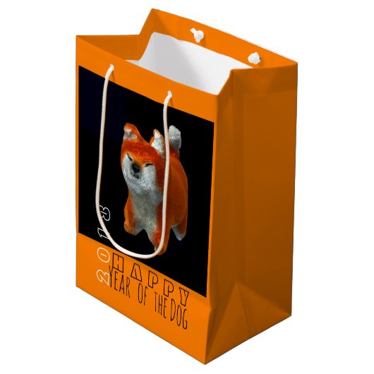 Shiba Puppy 3D Digital Art Dog Jahr 2018 MGift B3 Mittlere Geschenktüte (Vorderseite Schrägansicht)