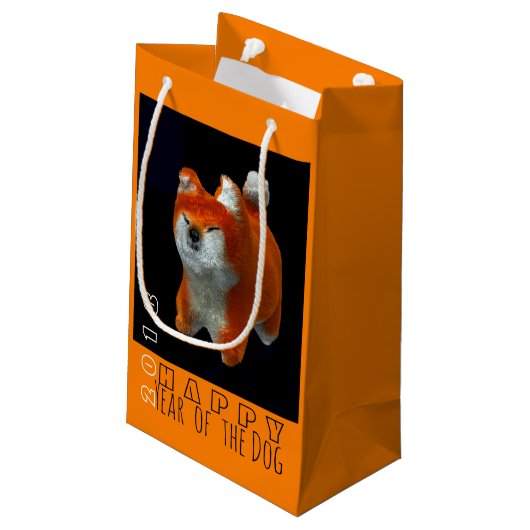 Shiba Puppy 3D Digital Art Dog Jahr 2018 SGift B2 Kleine Geschenktüte (Rückseite Schrägansicht)