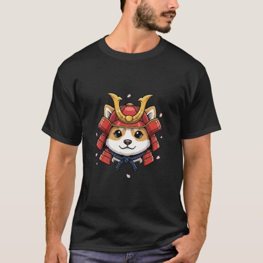 shiba samurai face, japanese warrior armor T-Shirt (Vorderseite)