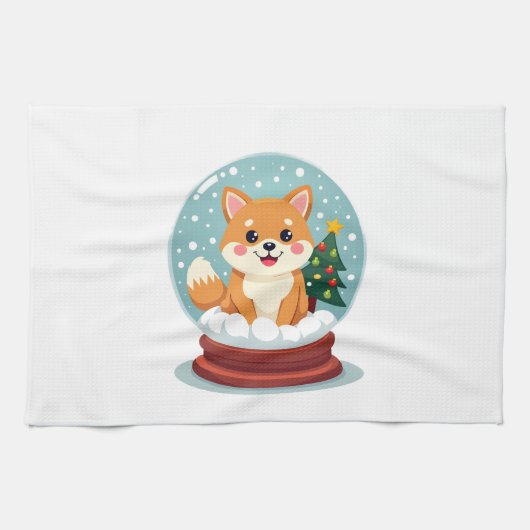 Shiba-Schneekugel Geschirrtuch (Horizontal)