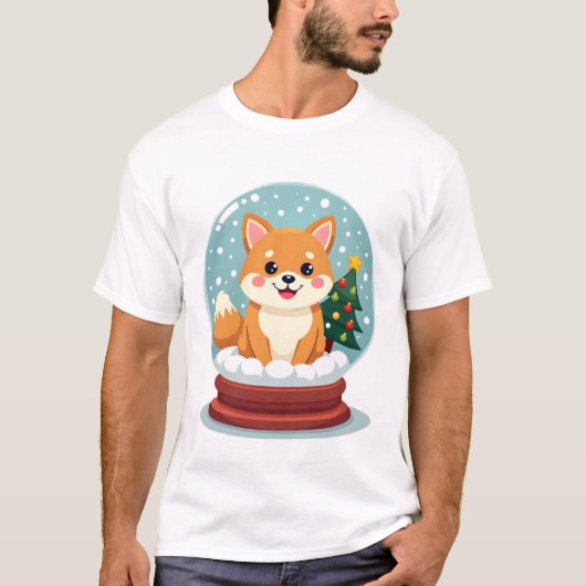 Shiba-Schneekugel T-Shirt (Vorderseite)