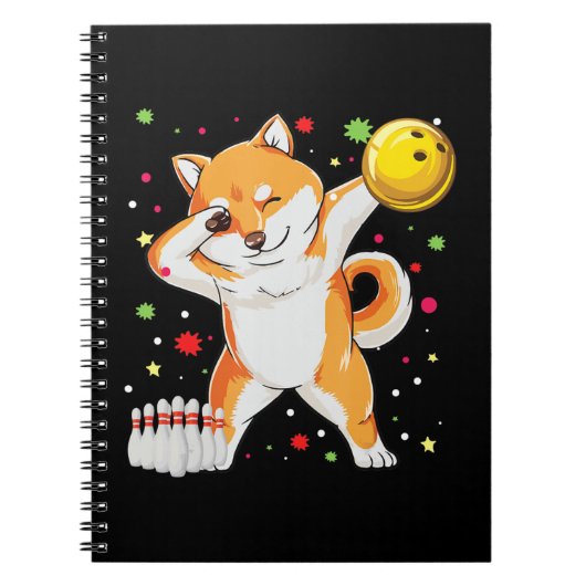 Shiba spielt Bowling | Witziger Hund mit Bowling Notizblock (Vorderseite)