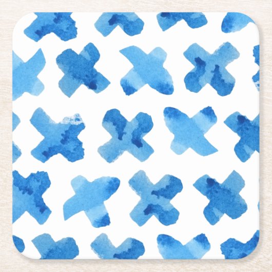 Shibori-blaue Wasserfarben-Kreuze x Muster Rechteckiger Pappuntersetzer (Vorderseite)