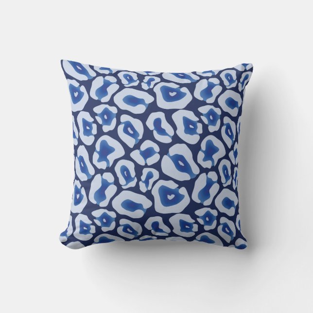 Shibori blaues Leopard-Muster Kissen (Vorderseite)