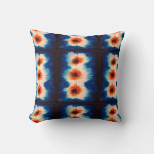 Shibori Fabric Boho Blue Orange Gefärbte Krawatte  Kissen