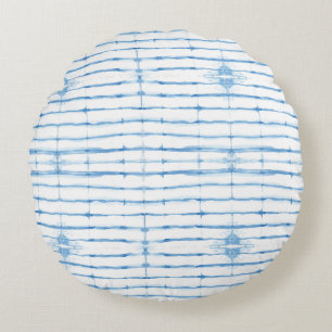 Shibori Gefärbte Krawatte Blue Line Muster Rundpil Rundes Kissen