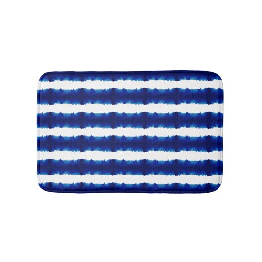 Shibori Gefärbte Krawatte Blue Stripe Muster Badematte (Vorderseite)