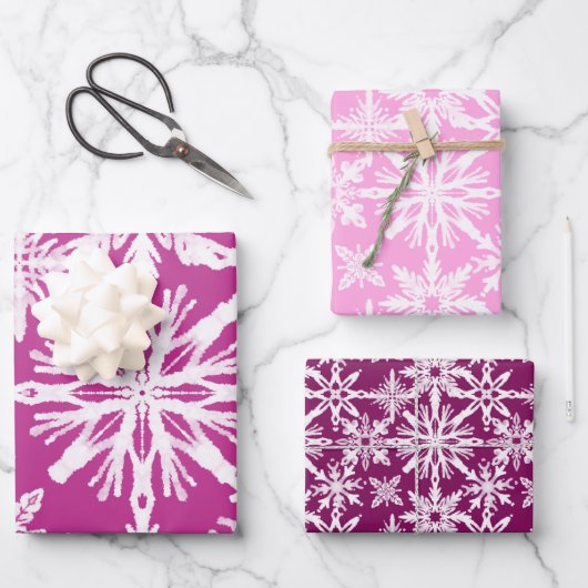 Shibori Gefärbte Krawatte Rosa Schneeflocken Muste Geschenkpapier Set (Vorderseite)