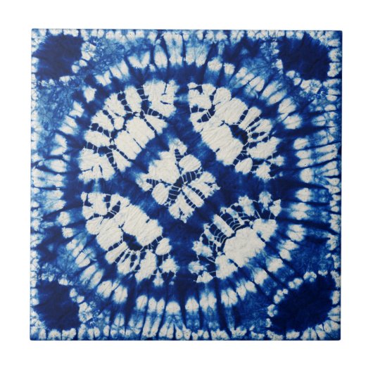 Shibori Gefärbte Krawatte South Seas Indigo Batik Fliese (Vorderseite)