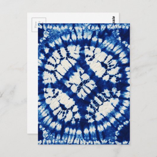Shibori Gefärbte Krawatte South Seas Indigo Batik Postkarte (Vorne/Hinten)