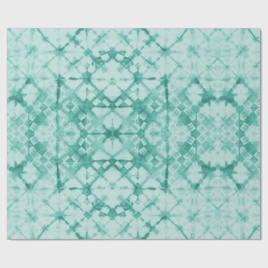 Shibori gefärbtes Schachbrett Türkis Geschenkpapier (Flach)