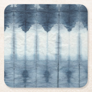 Shibori Indigio Druck Rechteckiger Pappuntersetzer