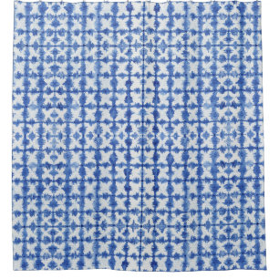 Shibori Krawatte Dyed Indigo Blue n White X Muster Duschvorhang