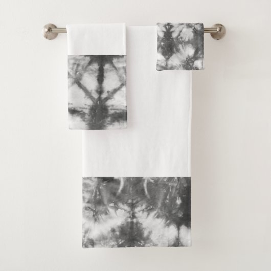 Shibori Schwarz-Weiß-Gefärbte Krawatte Muster Bade Badhandtuch Set (Insitu)