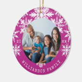 Shibori Snowflakes Gefärbte Krawatte Magenta Foto Keramik Ornament (Links)